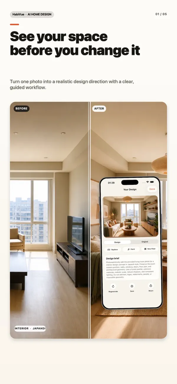 A real room and its HabiVue redesign